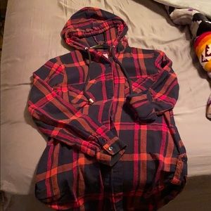 Plaid button down with hood